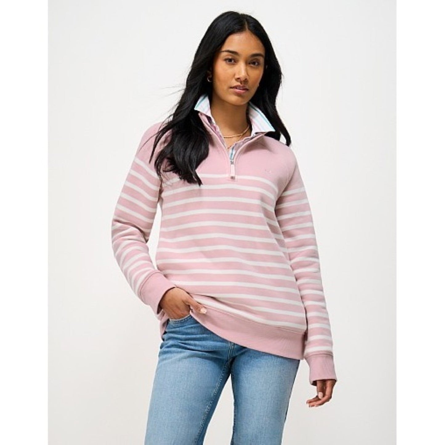 Crew Clothing Womens Half Zip Striped Sweatshirt