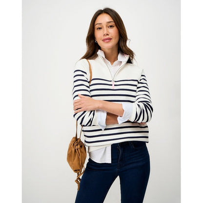 Crew Clothing Womens Half Zip Striped Sweatshirt