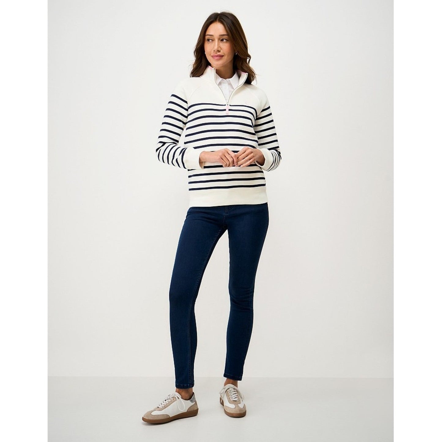 Crew Clothing Womens Half Zip Striped Sweatshirt