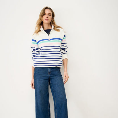 Crew Clothing Womens Half Zip Striped Sweatshirt