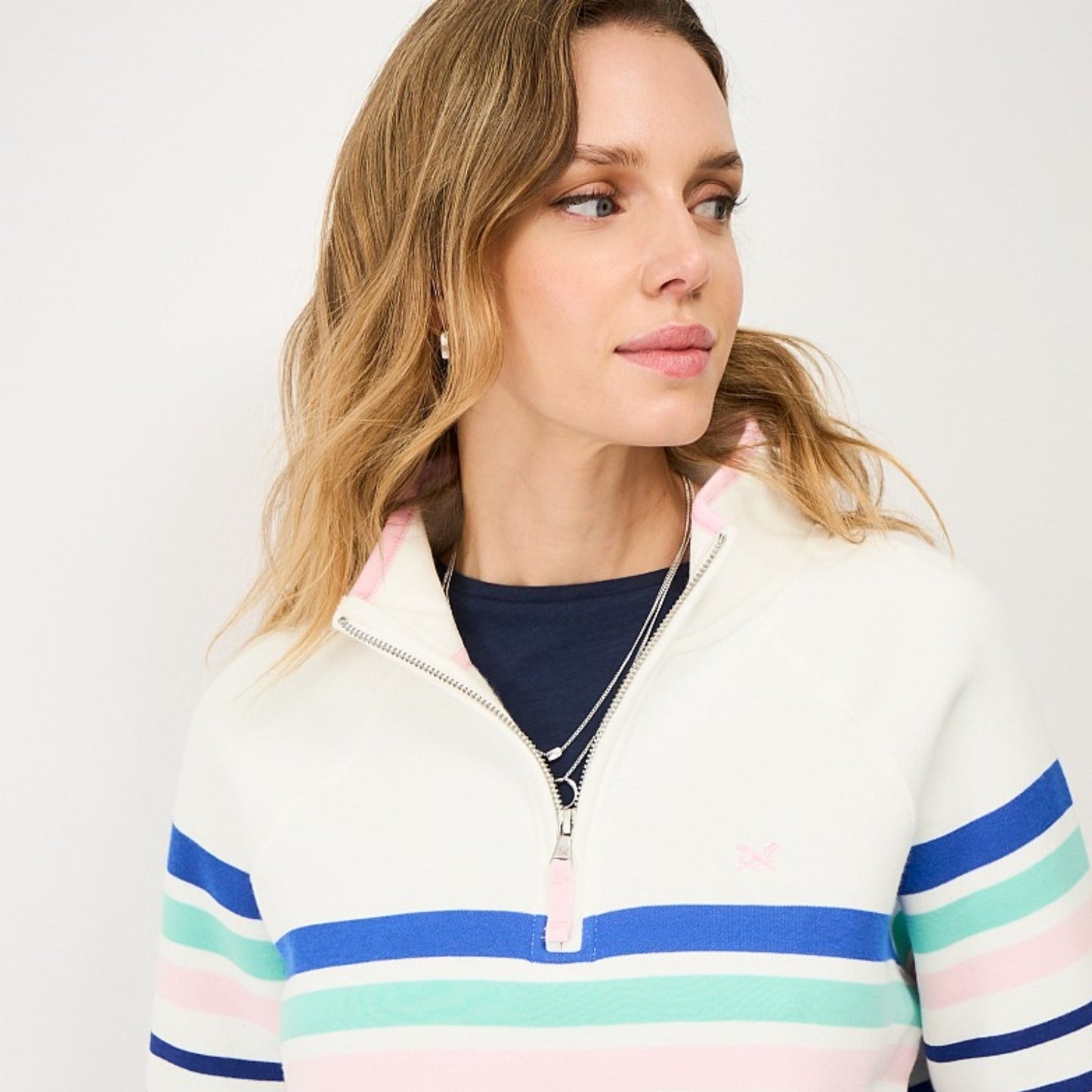 Crew Clothing Womens Half Zip Striped Sweatshirt