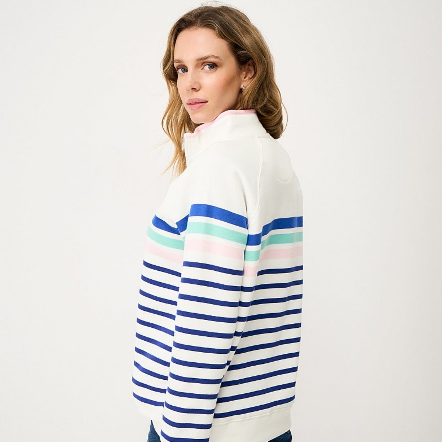Crew Clothing Womens Half Zip Striped Sweatshirt